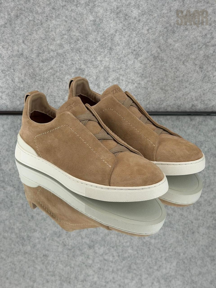 Zegna Black Leather Utility Slip-On Sneakers