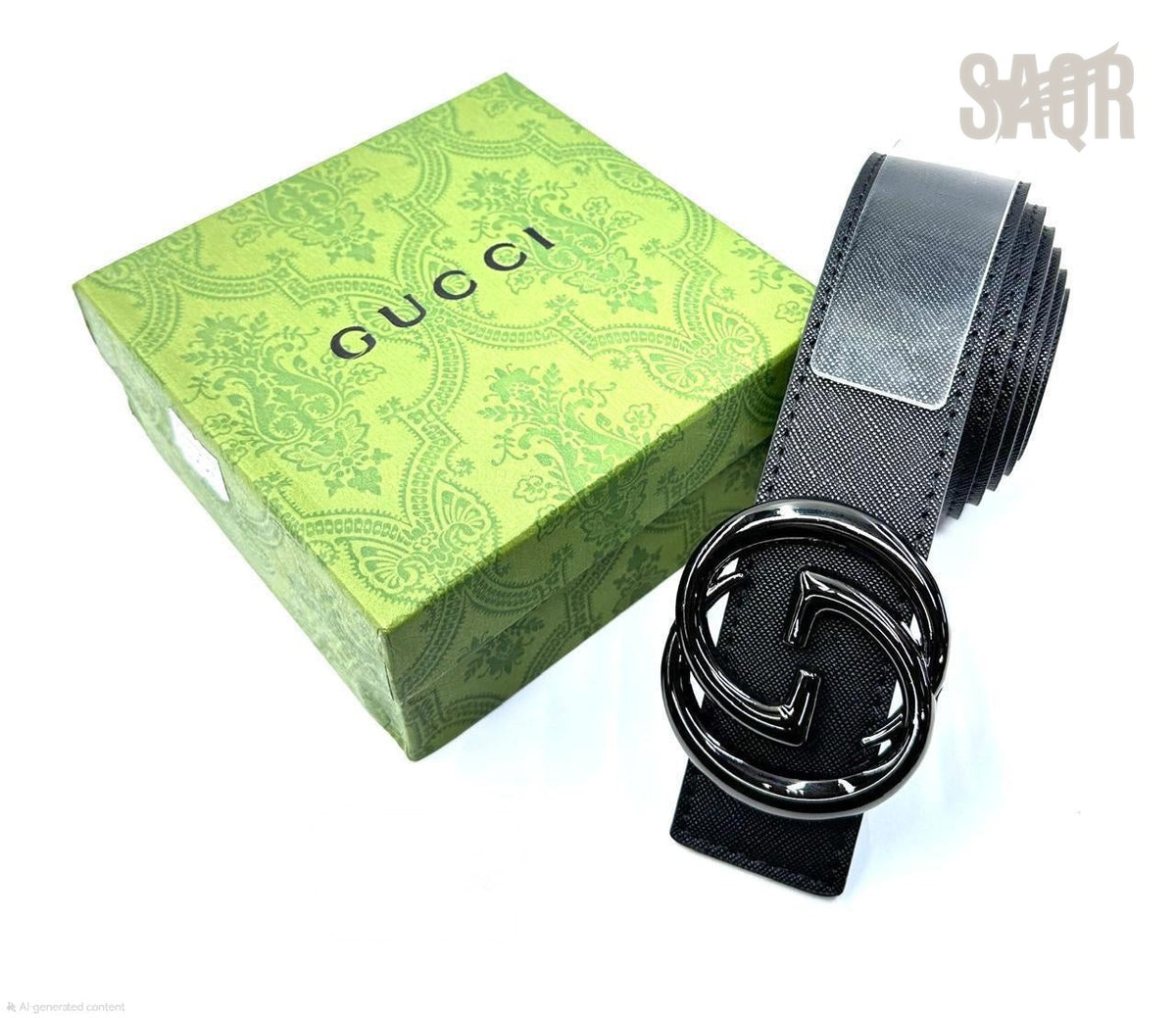 Gucci | Interlocking G Belt – Black / Silver Patterned Enamel – Product Image 1