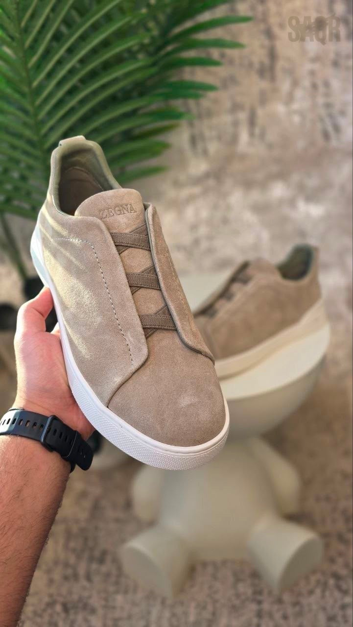Zegna Triple Stitch Suede Beige Sneakers - View 5