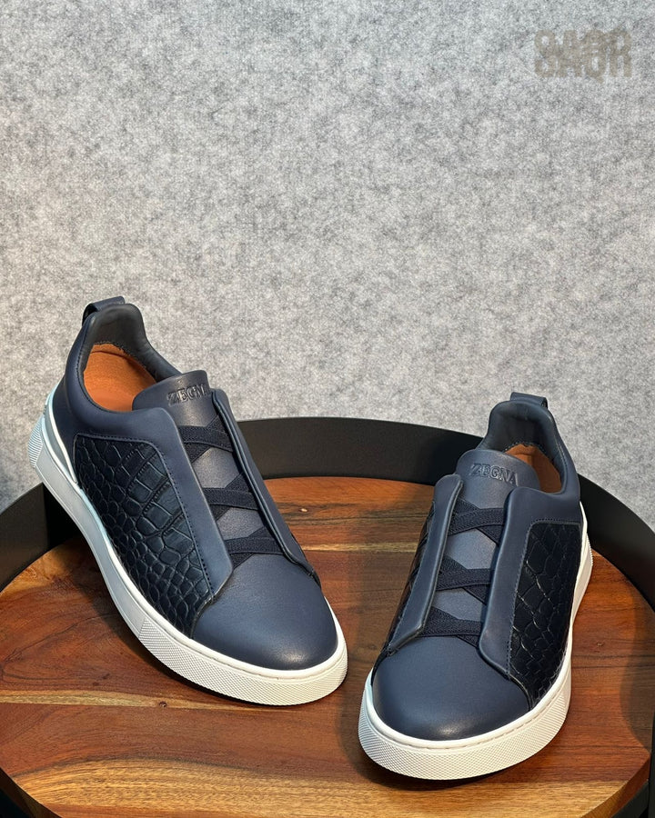 ZEGNA Triple Stitch™ Leather Sneakers – Midnight Blue