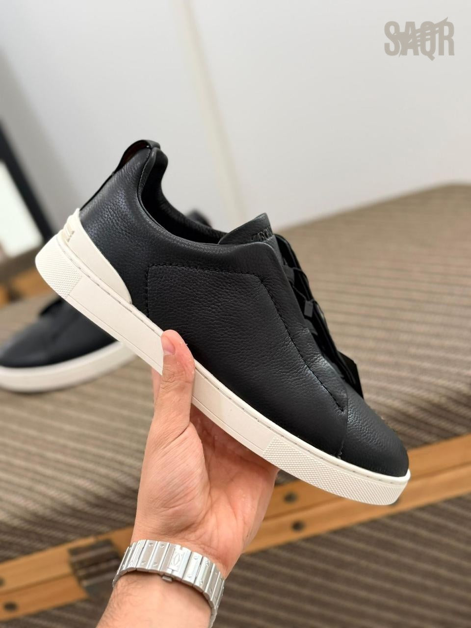 Zegna CrocoPanel Suede Slip-On Sneakers – Ivory Edition