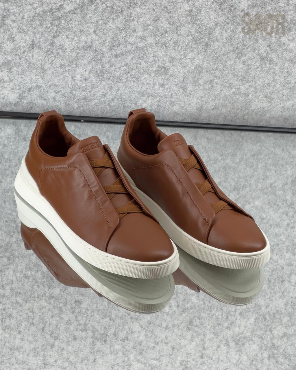 ZEGNA Triple Stitch™ Taupe Leather Sneakers
