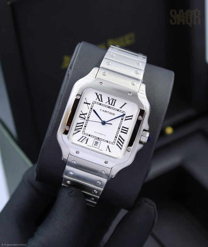 Cartier | Santos de Cartier Skeleton Steel Bridges Watch – Black – Product Image 1