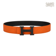 Hermes Orange Black Logo Belt - image 3