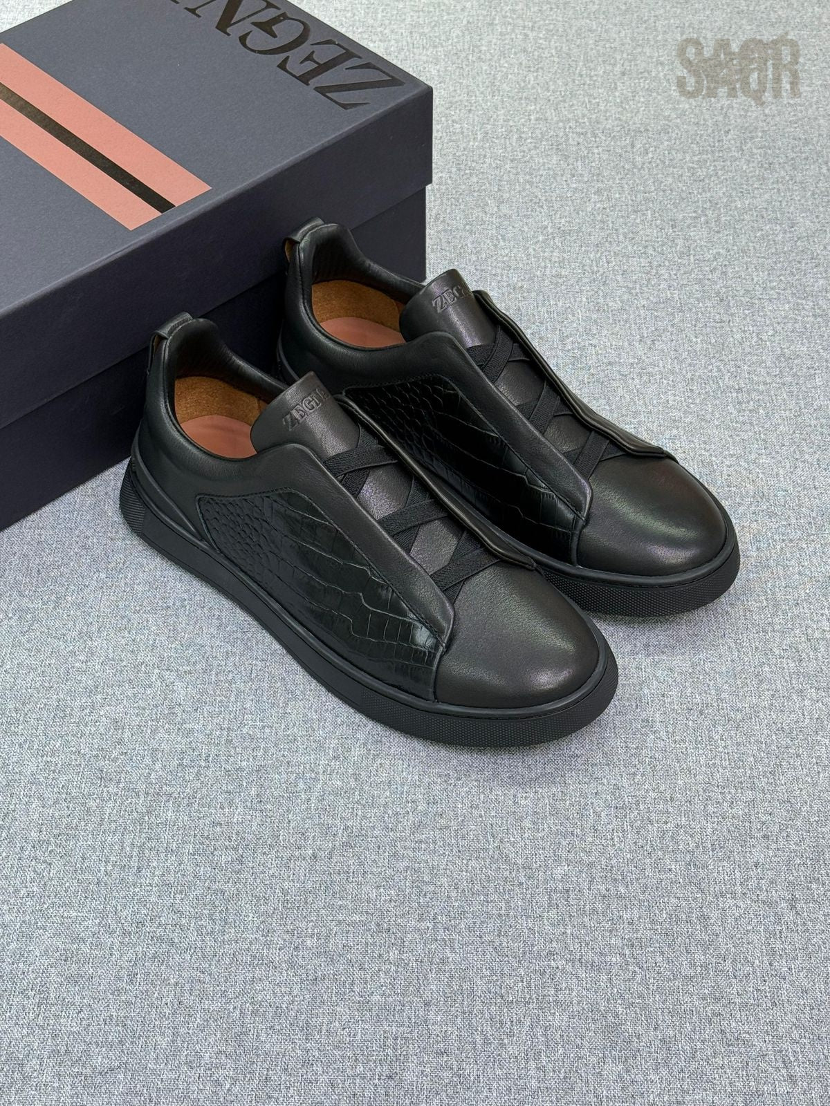 Zegna Croc-Embossed Suede Lace-Cover Sneakers