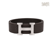 Hermes Dark Dull Brown Silver Logo Belt - image 1