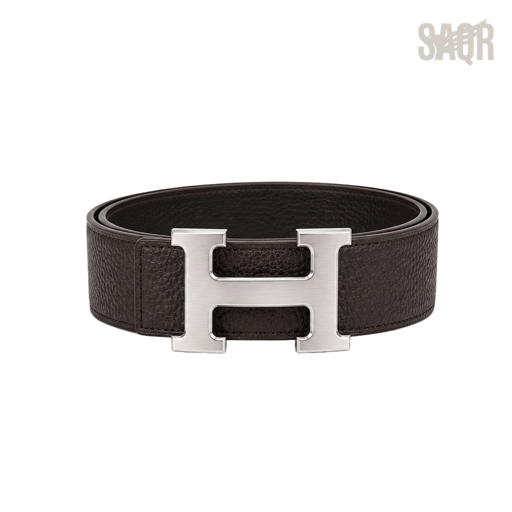 Hermes Dark Dull Brown Silver Logo Belt - image 1