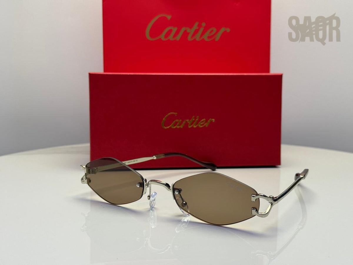Cartier C Décor Rimless Geometric Sunglasses (Silver/Purple Gradient)