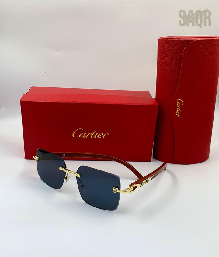 Cartier C Décor Rimless Geometric Sunglasses (Gold/Brown Gradient)