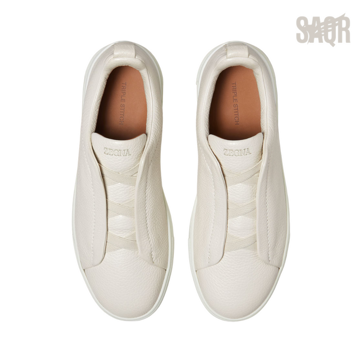 Zegna Deerskin Triple Stitch White Sneakers - View 2