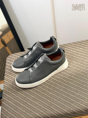 ZEGNA Triple Stitch™ Leather Sneakers – Slate Grey