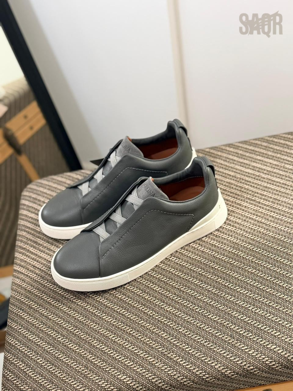 ZEGNA Triple Stitch™ Leather Sneakers – Slate Grey