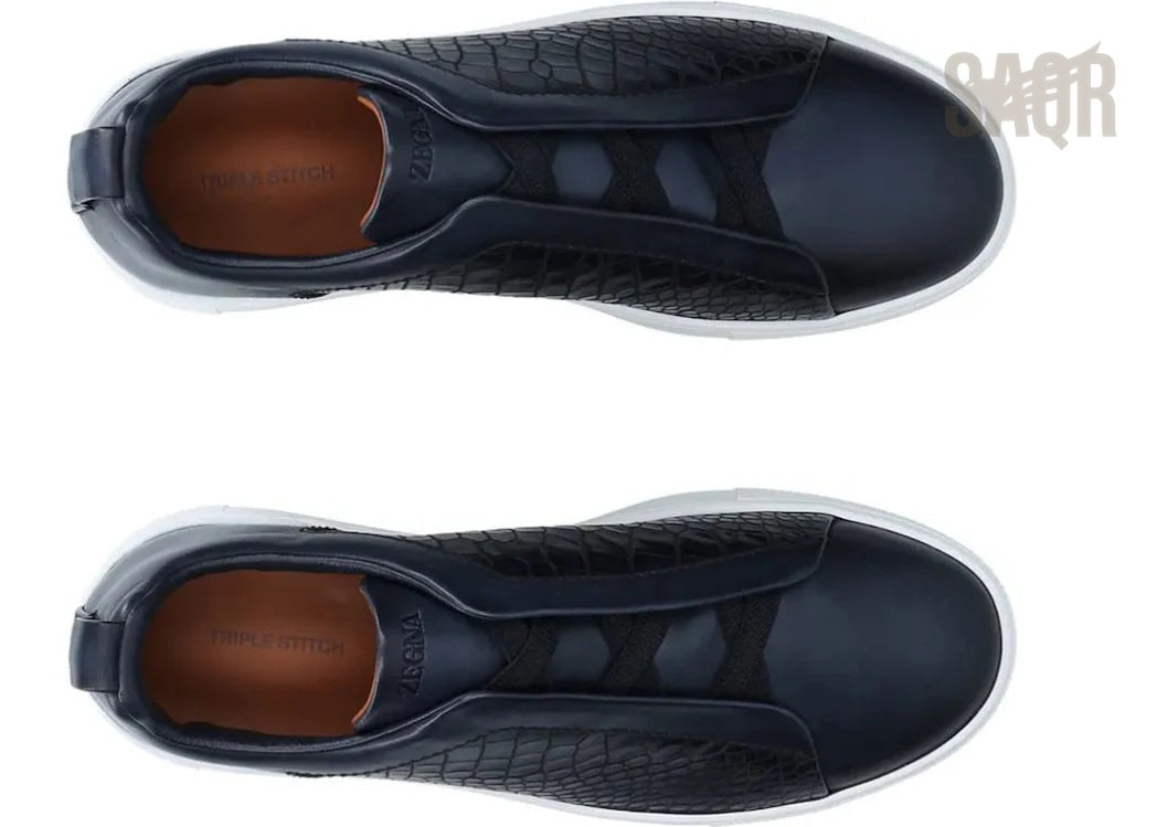Zegna Footwear | Triple Stitch Crocodile Navy Blue