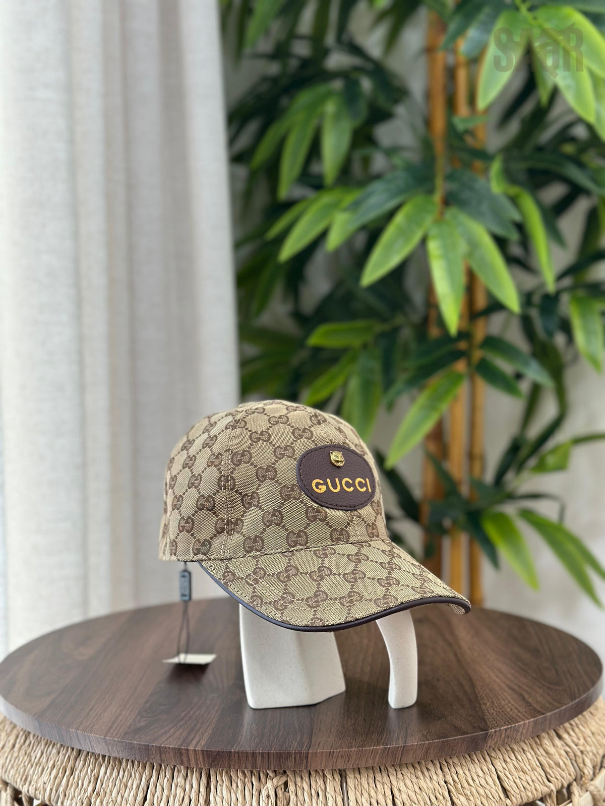 Gucci GG Canvas Baseball Hat with Leather Visor (Beige/Ebony & Tan)