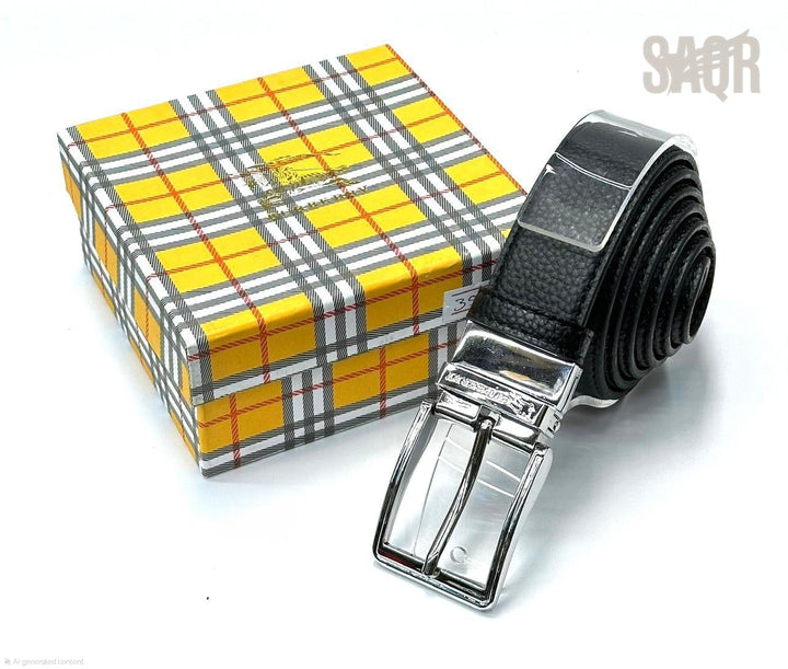 Burberry | Square Frame Buckle Leather Belt – Black / Silver – Product Image 1