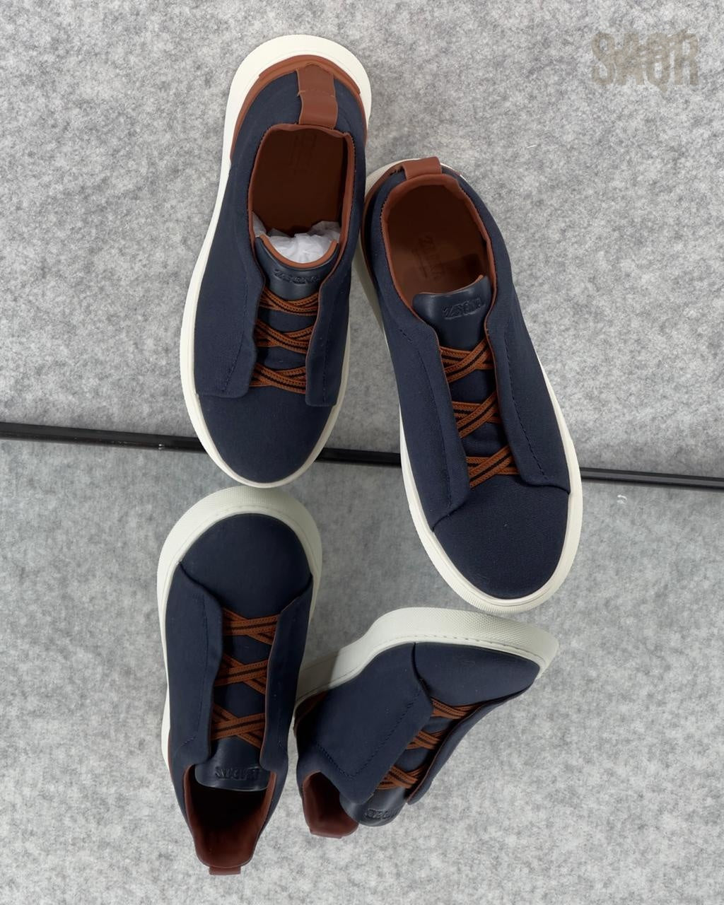 ZEGNA Triple Stitch™ Tan Leather Sneakers