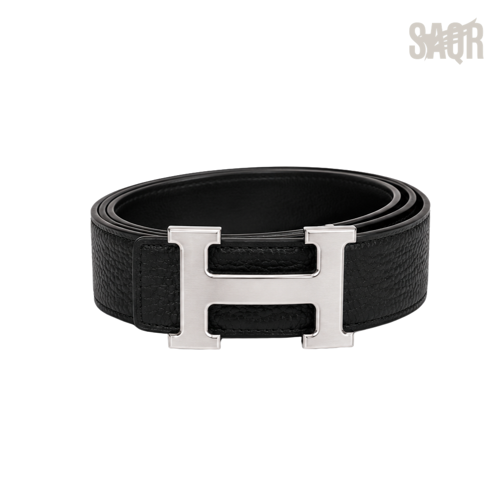 Hermes Black Silver Logo Belt - image 1