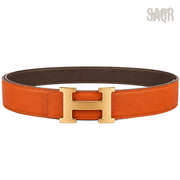 Hermes Orange Gold Logo Belt - image 3
