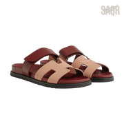 Hermès Chypre Sandals – Beige Perlino / Rouge H - View 1
