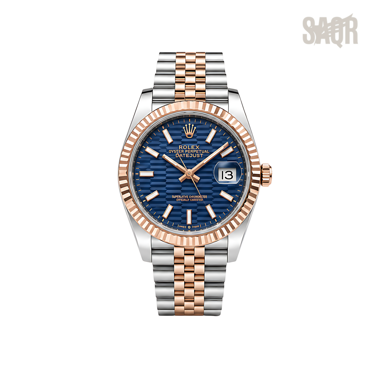 Rolex Datejust Blue Waffle Dial Two Tone Rose Gold Watch - image 1