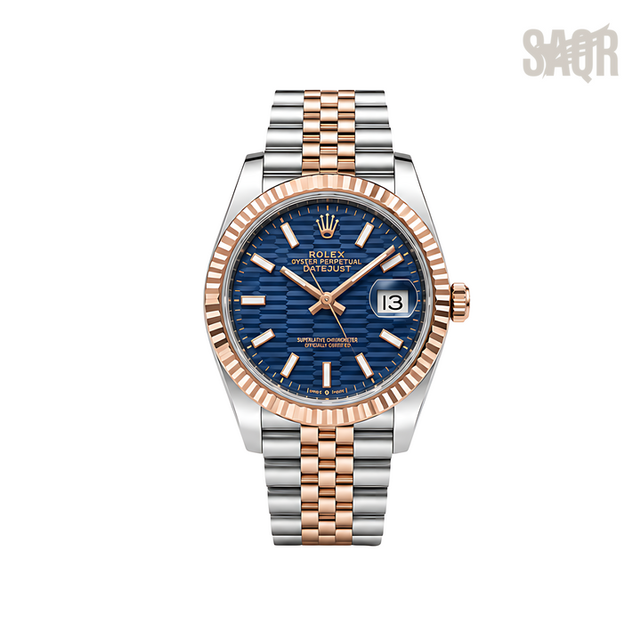 Rolex Datejust Blue Waffle Dial Two Tone Rose Gold Watch - image 1