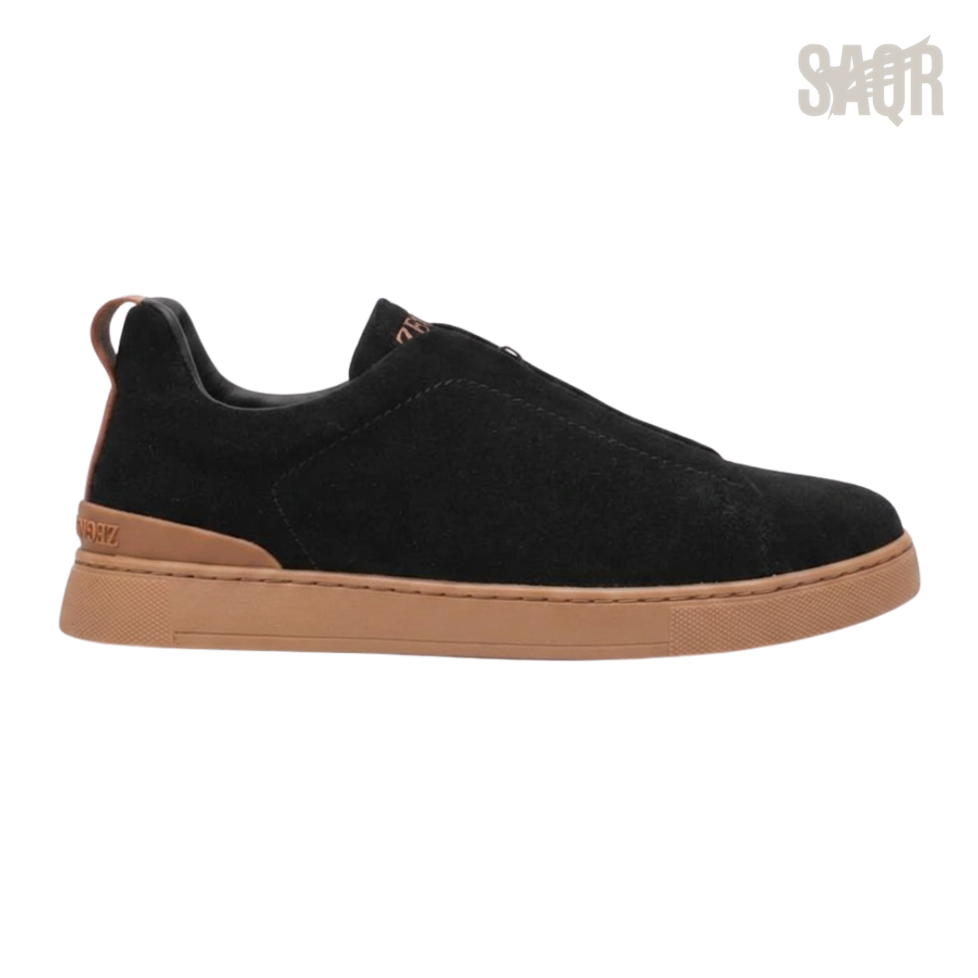 Zegna Suede Triple Stitch Black Sneakers - View 1