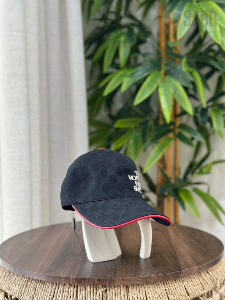 Gucci GG Canvas Baseball Hat with Leather Brim (Black on Black)