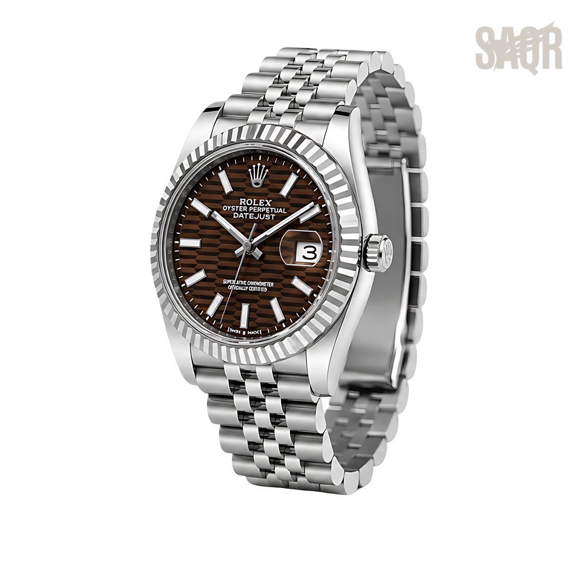 Rolex Datejust Brown Waffle Dial Silver Watch - image 3