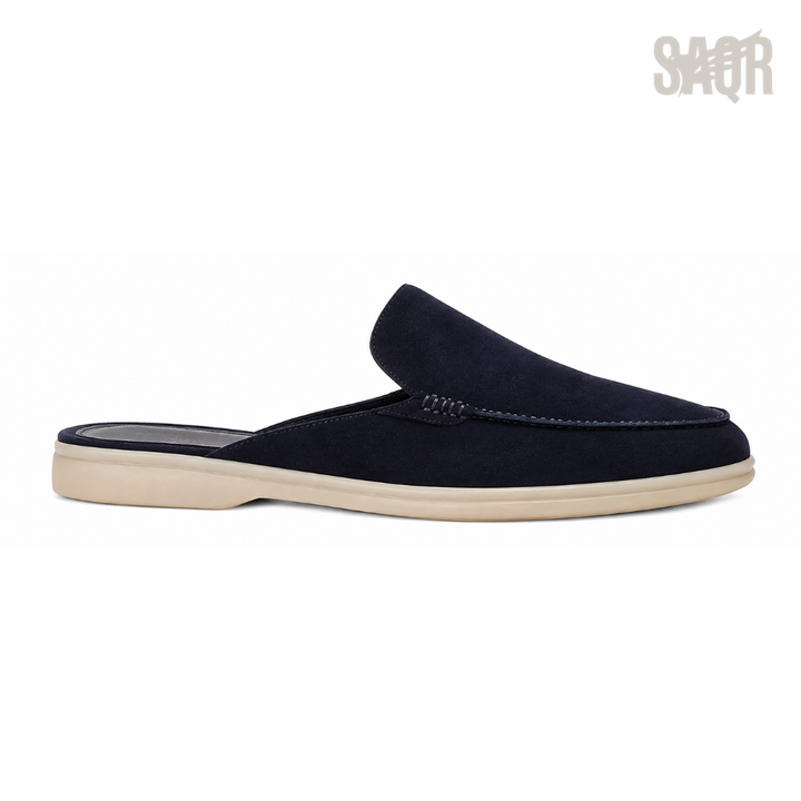 Loro Piana Suede Mules – Navy Blue - View 1