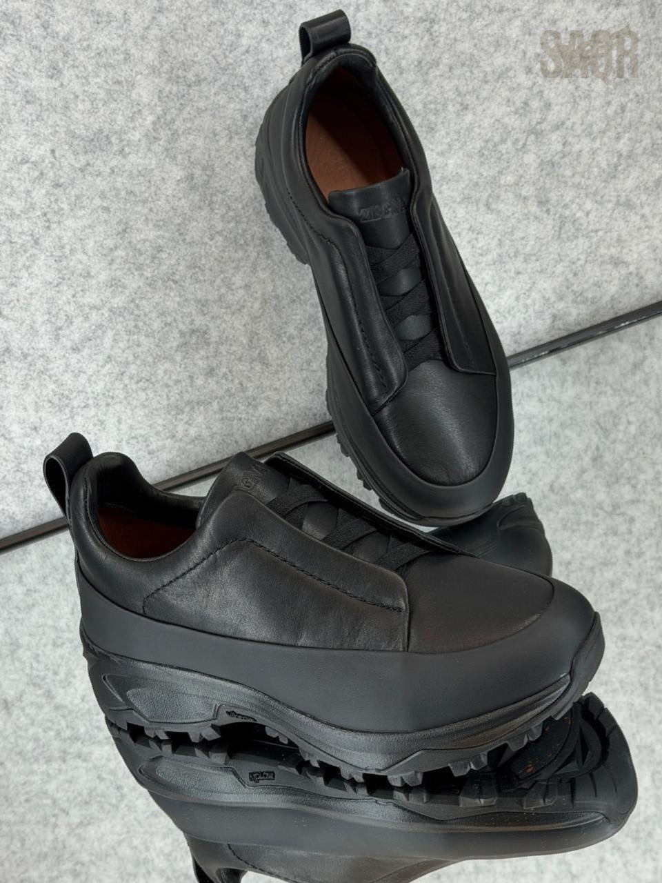 Zegna Beige Canvas & Leather Slip-On Sneakers