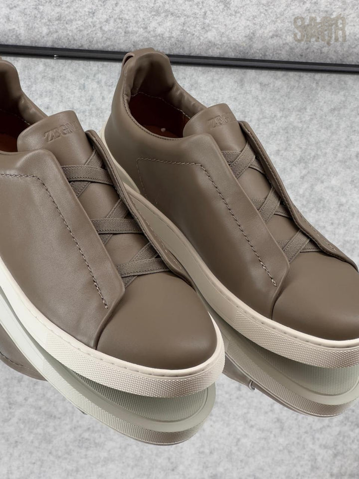 ZEGNA Triple Stitch™ Grey Leather Sneakers