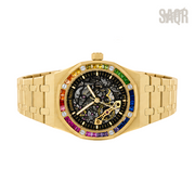 Audemars Piguet Rainbow Bezel Frosted Gold Skeleton Dial Gold Watch - image 3