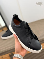 Zegna CrocoPanel Suede Slip-On Sneakers – Ivory Edition