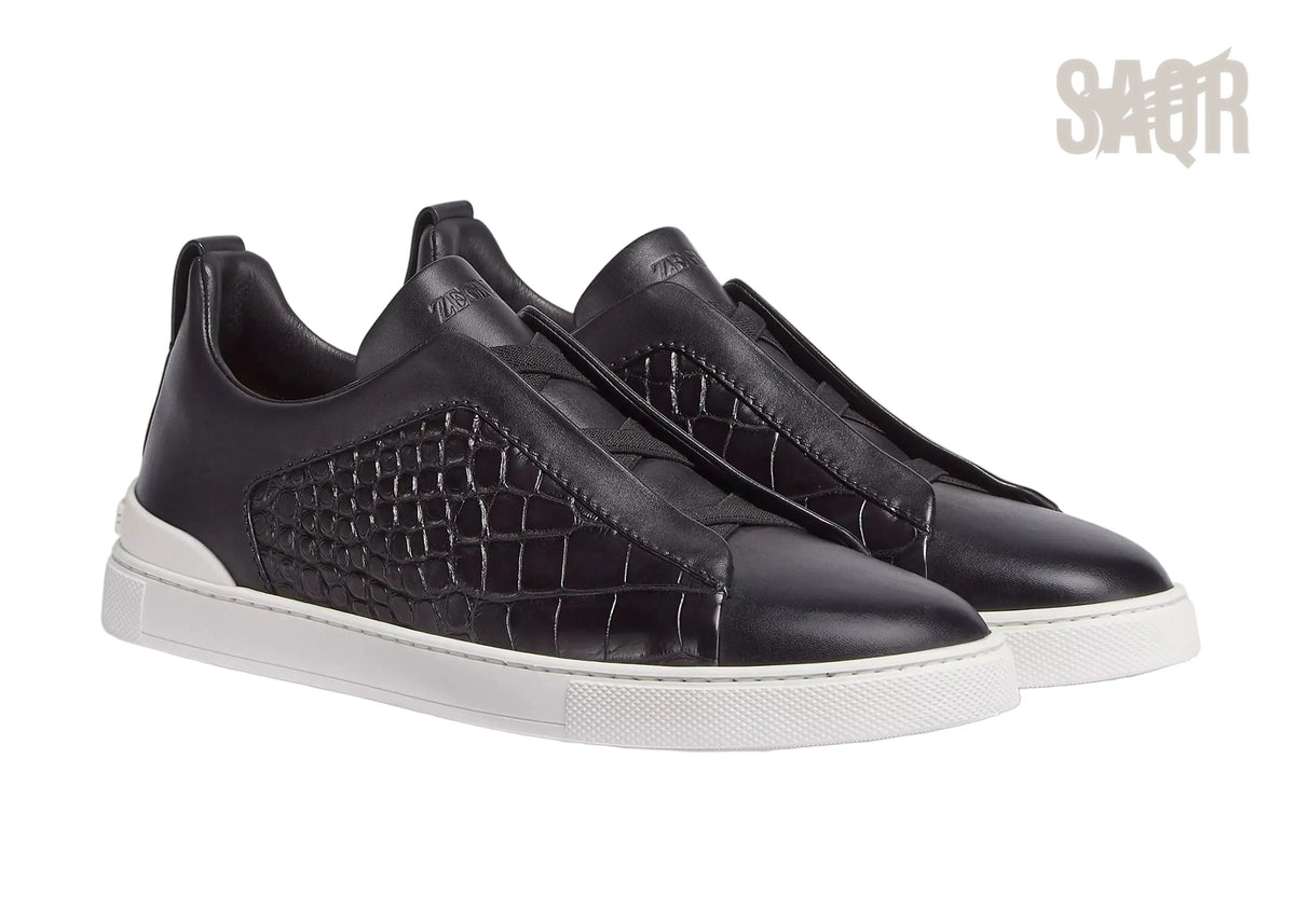 Zegna Footwear | Triple Stitch Crocodile Black