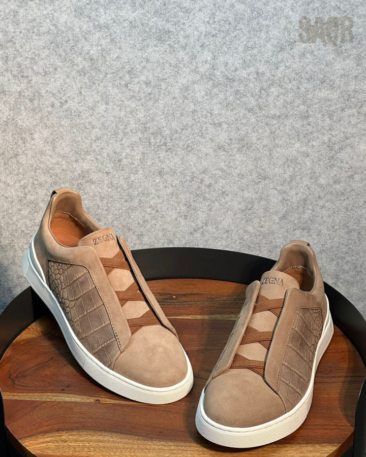 ZEGNA Triple Stitch™ Leather Sneakers – Sand Beige