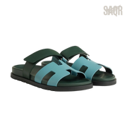 Hermès Chypre Sandals – Bleu Citadin / Vert Bouteille - View 1