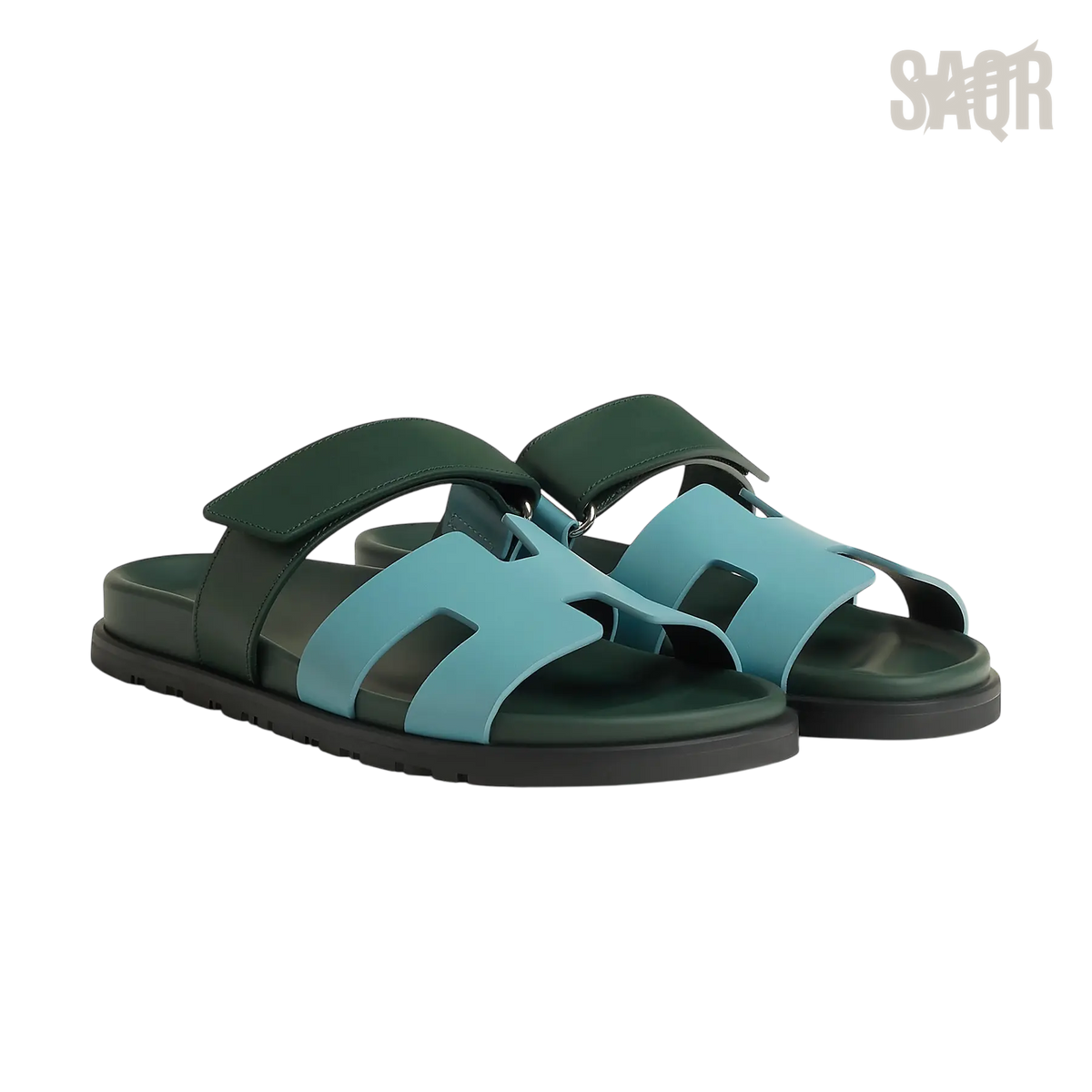 Hermès Chypre Sandals – Bleu Citadin / Vert Bouteille - View 1
