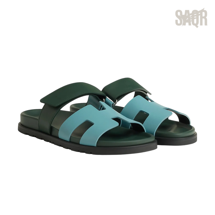 Hermès Chypre Sandals – Bleu Citadin / Vert Bouteille - View 1