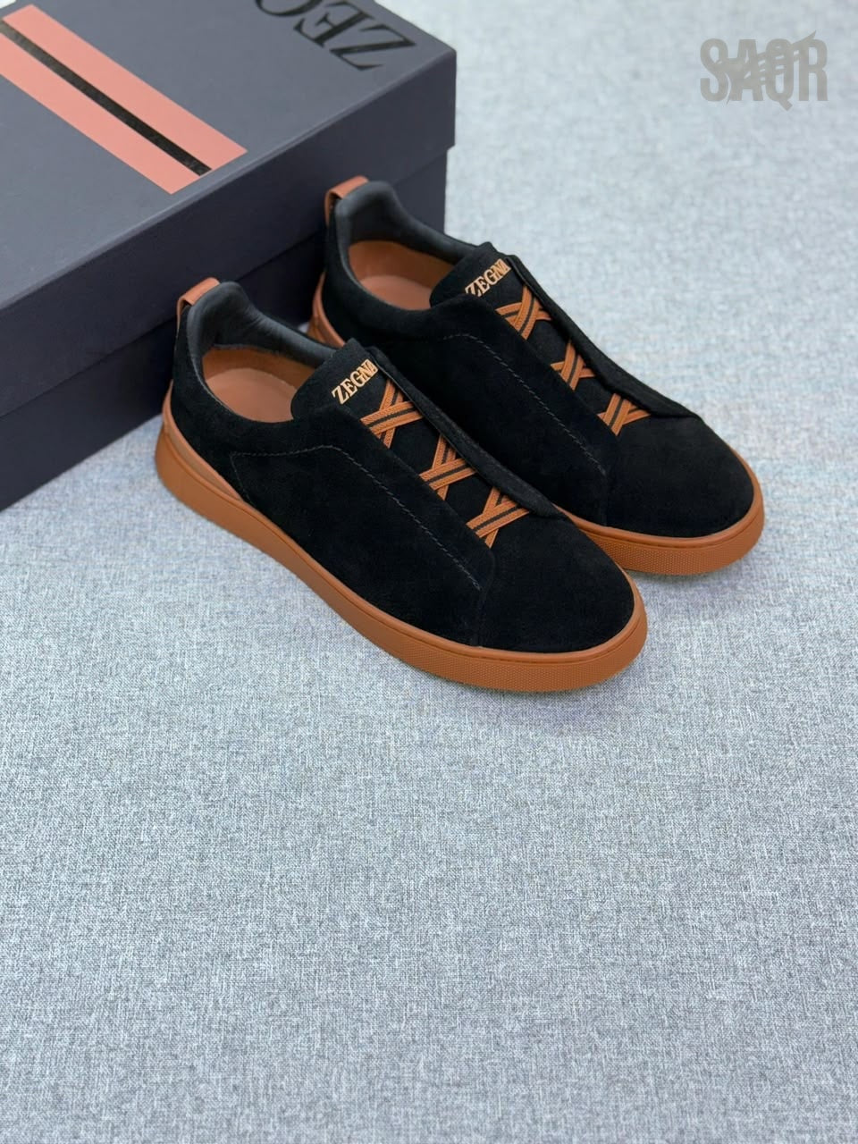 Zegna Suede Triple Stitch Black Sneakers - View 5