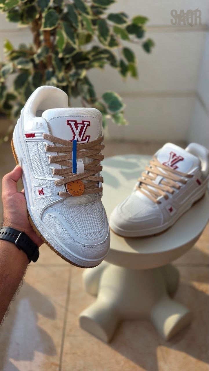 Louis Vuitton LV Trainer Sneakers – White & Light Brown - View 5