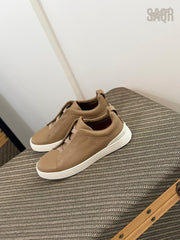 ZEGNA Triple Stitch™ Leather Slip-On Sneakers (Tan / Camel)