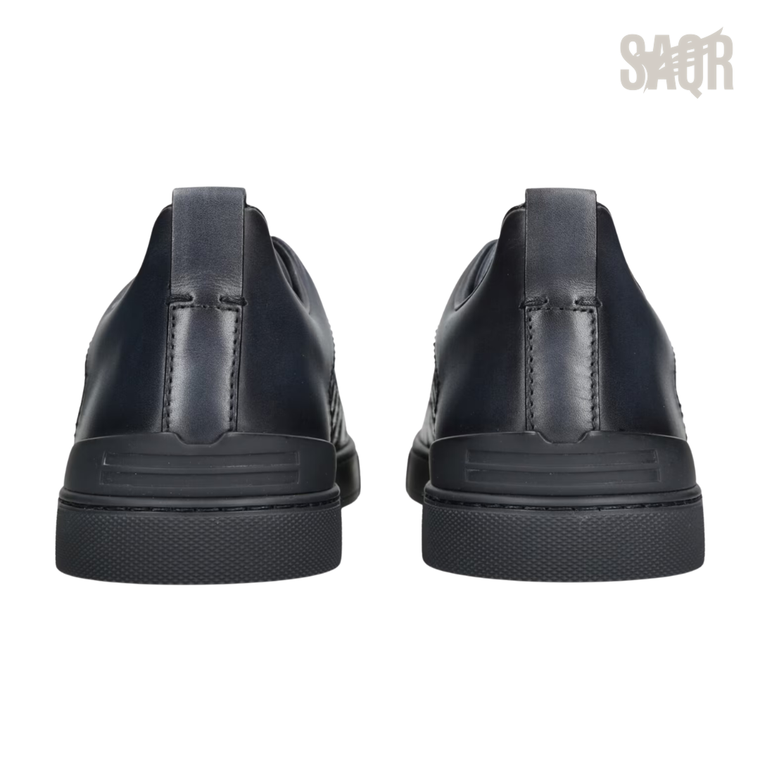 Zegna Triple Stitch Leather Low-Top Sneakers – Black - View 4