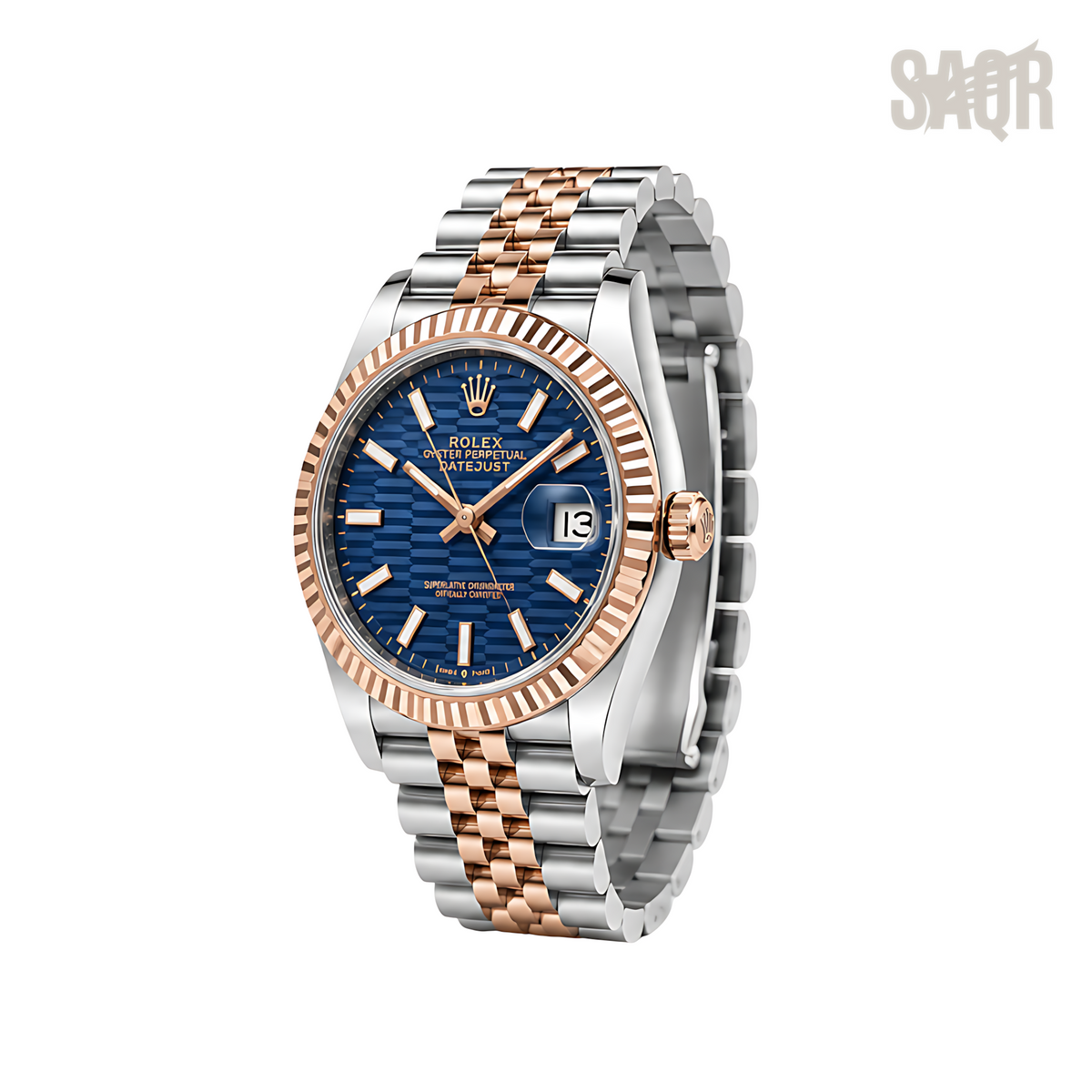 Rolex Datejust Blue Waffle Dial Two Tone Rose Gold Watch - image 2