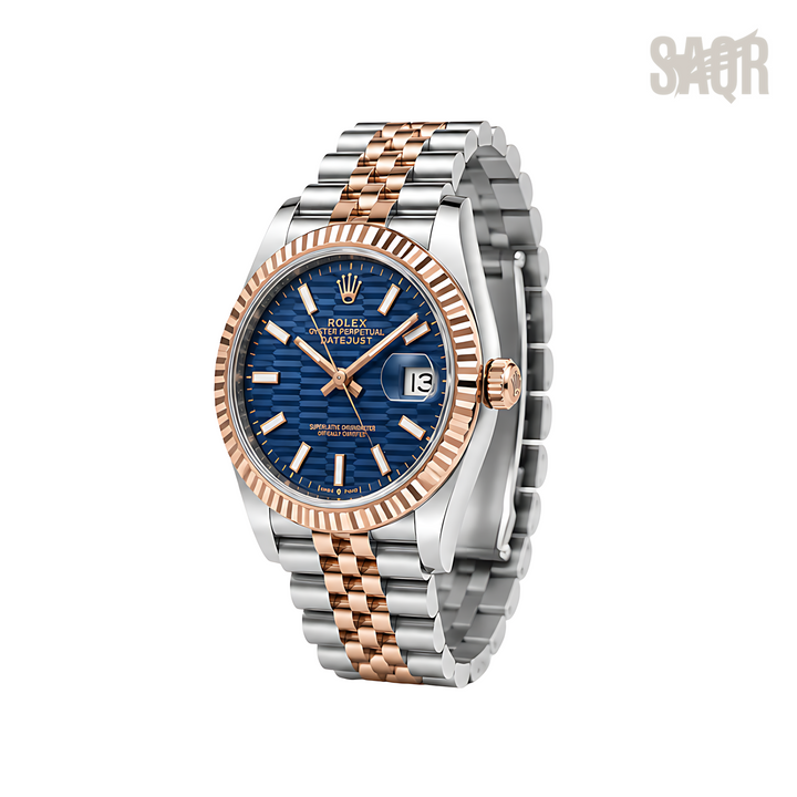 Rolex Datejust Blue Waffle Dial Two Tone Rose Gold Watch - image 2