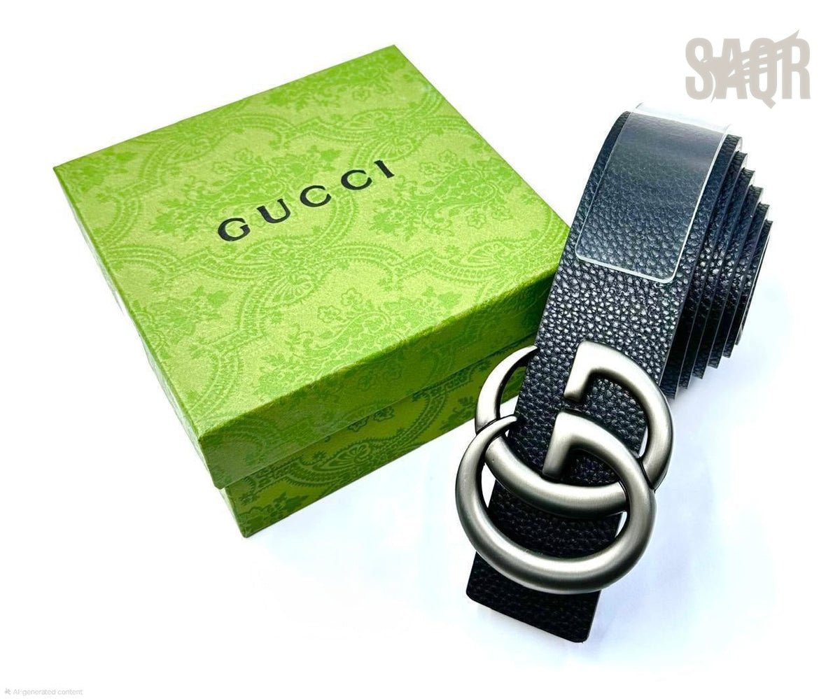 Gucci | Interlocking G Belt – Black / with Silver Black Dual Tone Hardware – Product Image 1